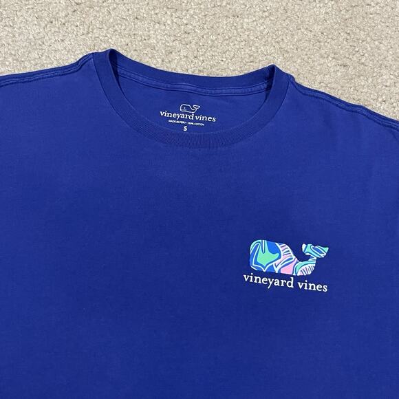 Vineyard Vines Men’s Blue Tropical Floral Whale Short Sleeve T Shirt Size Small - Picture 3 of 4